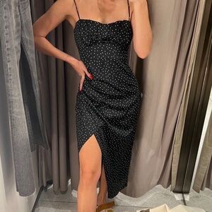 Zara Black Polka Dot Strappy Midi Dress